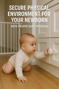 Baby-proofed environment for your newborn with outlet covers and secured furniture