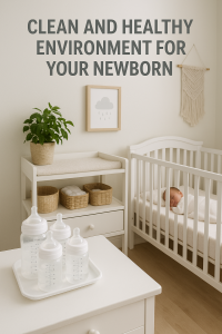 Clean and healthy environment for your newborn with sanitized bottles and organized nursery