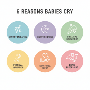 Infographic showing six main reasons for baby crying