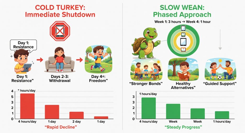Screen time reset methods: Cold Turkey vs Slow Wean