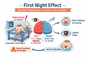 first night effect explaining why baby sleep in a hotel is disrupted on arrival night