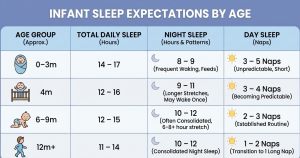 Age specific baby sleep stages and challenges chart