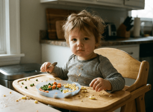 Toddler eating very little food showing normal appetite changes during early childhood