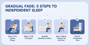 Gradual fade baby sleep training steps illustration