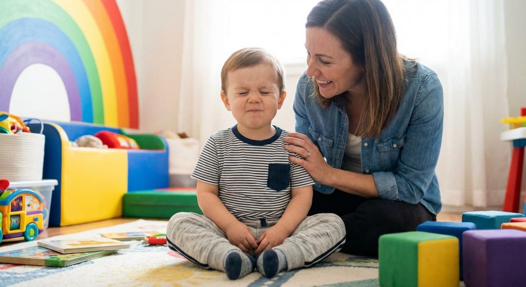 Preschool child practicing deep breathing with parent guidance