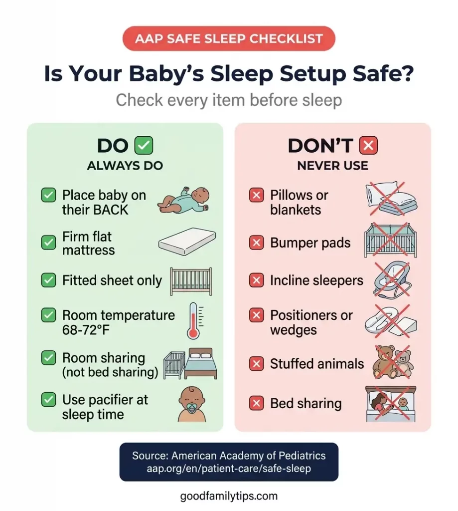 AAP safe sleep checklist for babies — what to do and never use in baby crib