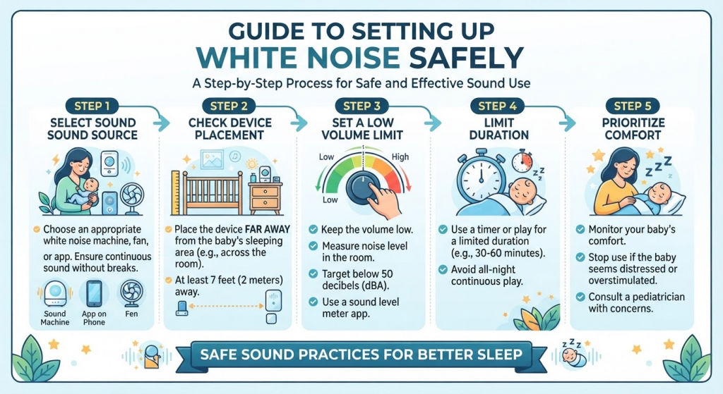 Step-by-step guide for setting up baby sleep sounds safely.