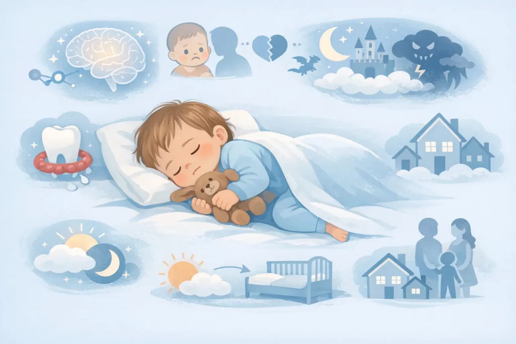 Common causes of 2 year old sleep regression including brain development and separation anxiety