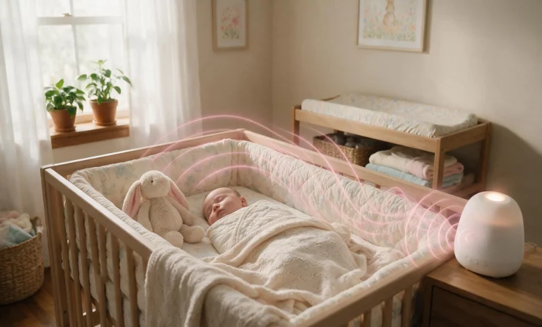 Pink noise baby sleep helps an infant rest peacefully through the night.