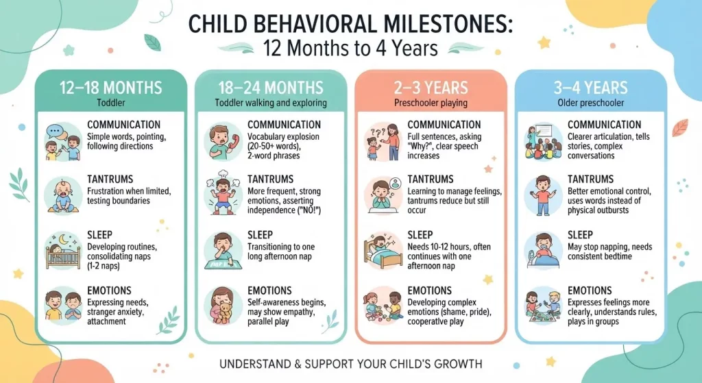 Toddler behavior guide chart for ages 1 to 4