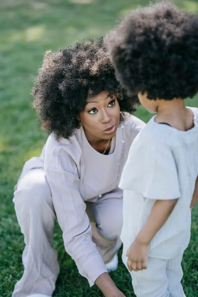 Parent getting down to eye level when a toddler won't listen