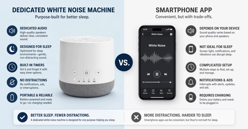 Dedicated machine versus app for baby sleep sounds.