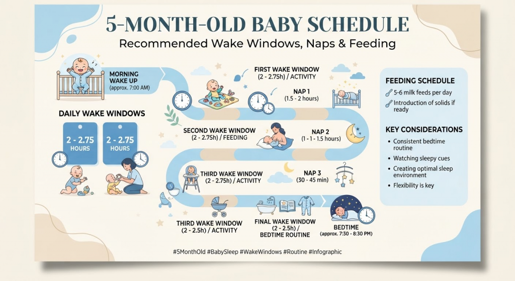 Wake windows for a 5 month old not sleeping infographic