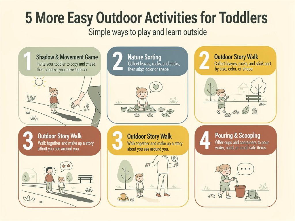 five easy outdoor activities for toddlers including shadow games and nature sorting