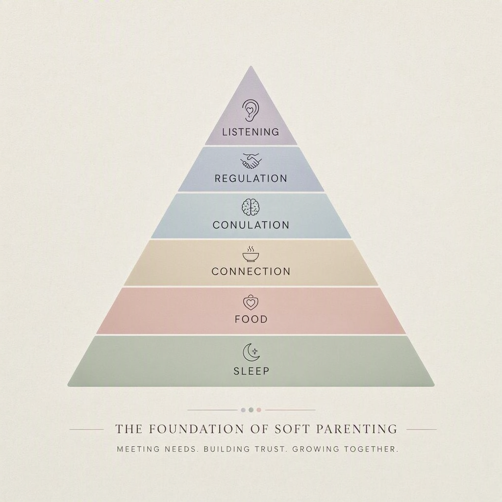 Toddler listening pyramid showing the factors that influence cooperation.
