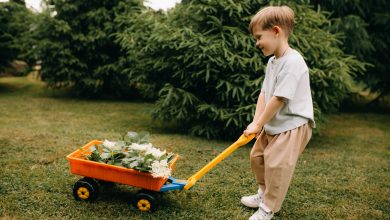 toddler enjoying simple toddler outdoor activities in a garden
