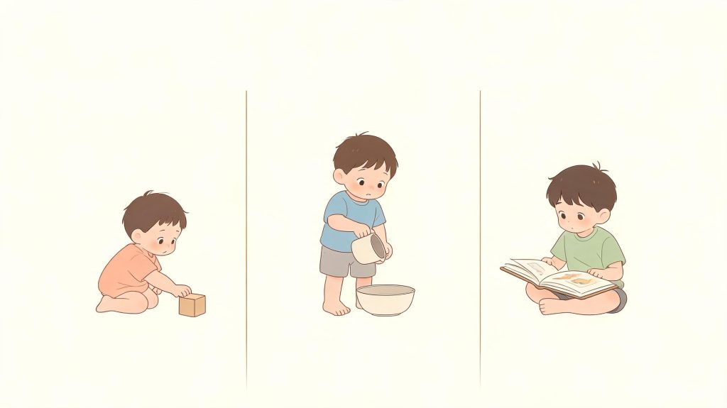 illustration of age-based toddler listening and developmental milestones